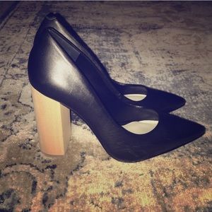 1. State Black Leather Pump with Wooden Heel